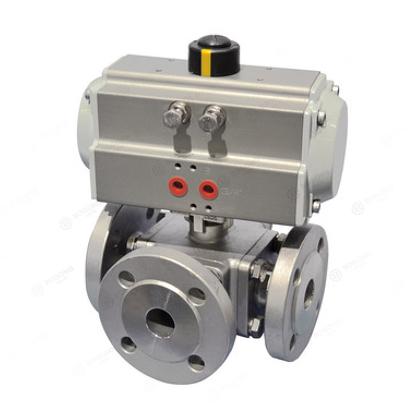 Pneumatic three-way flange ball valve